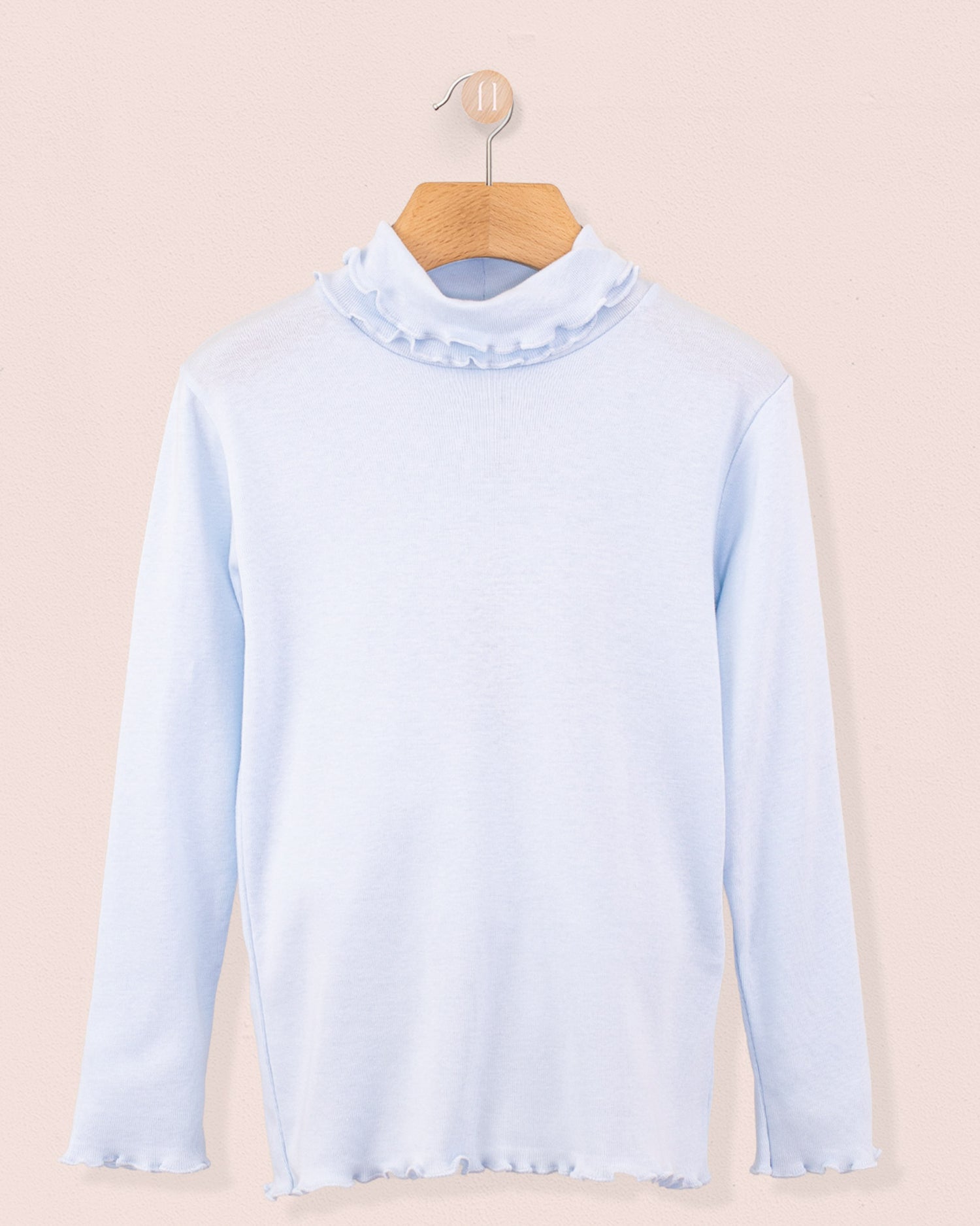 Ruffle Turtleneck Italian Brushed Cotton Powder Blue